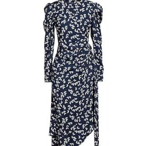 Alessandra Rich Blue and White Puff Sleeve Dress